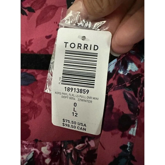 NWT Torrid Pink Floral‎ Print Long Sleeve Split Neck Shift Dress Size Large - Picture 3 of 4